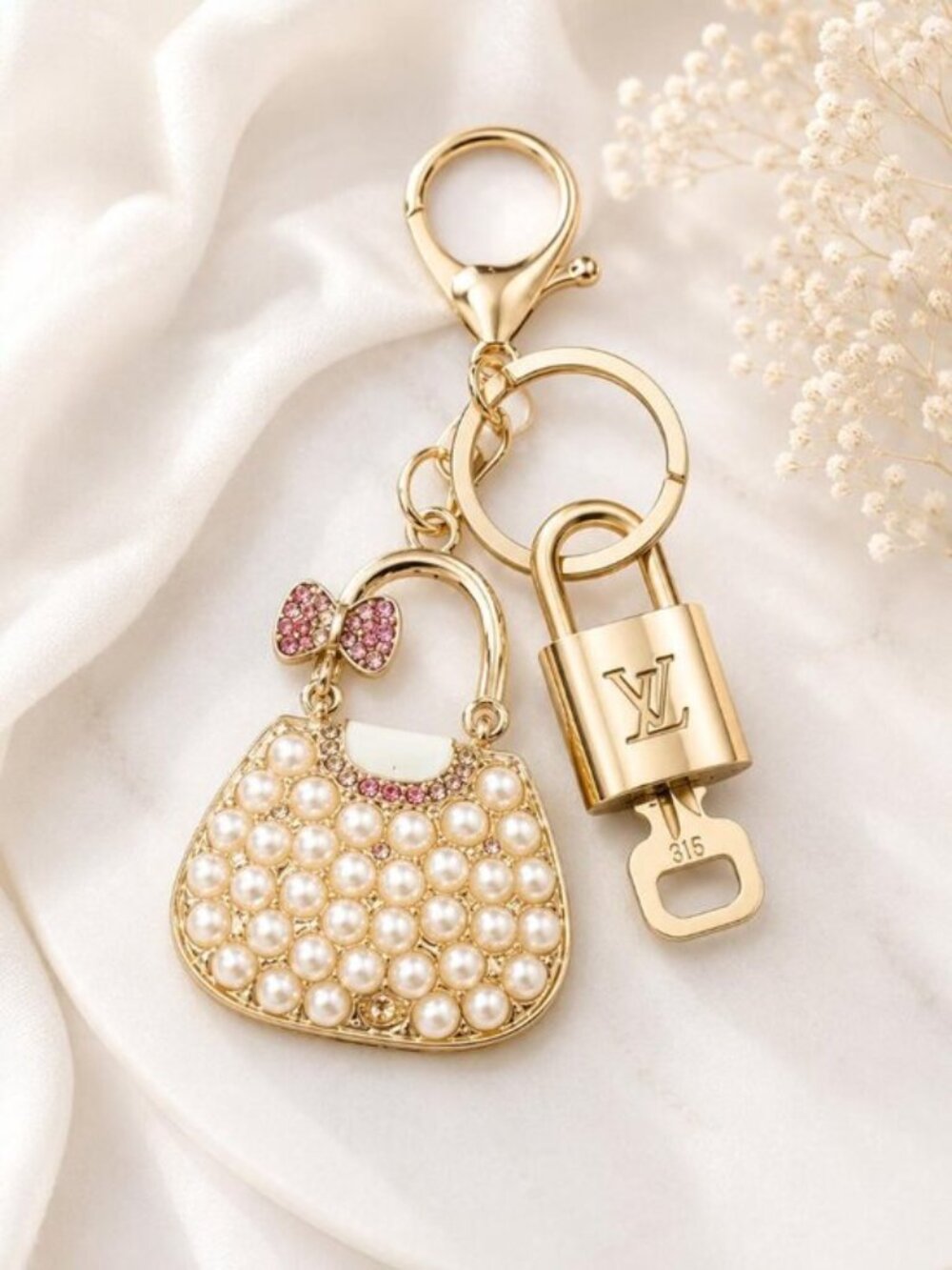 Authentic Louis Vuitton Padlock & Key Gold ✨Unbranded Bag Charm Keychain